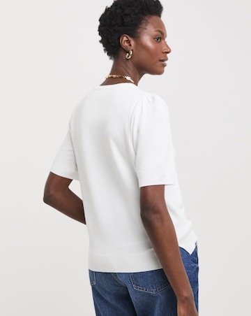 White Crew Neck Short Puff Sleeve Jumper