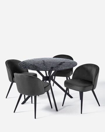 Colton Glass Dining Table with 4 Emilie Velvet Chairs