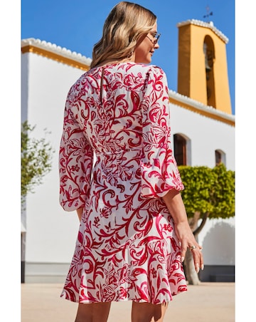 Sosandar Blouson Sleeve Godet Hem Wrap Dress