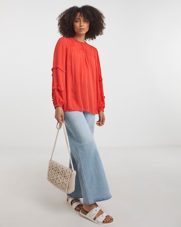 Shirred Yoke Top With Frill Sleeves