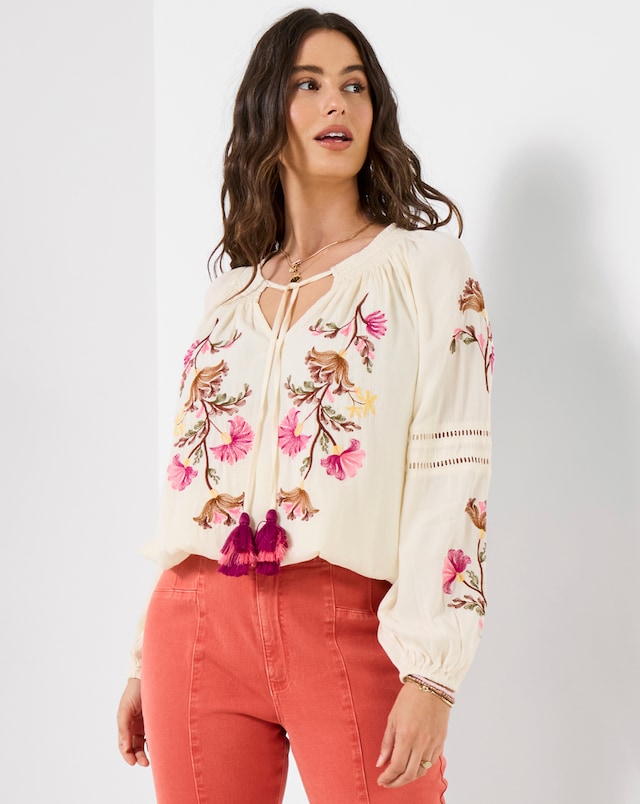Joe Browns Sunset Skies Embroidered Peasant Top