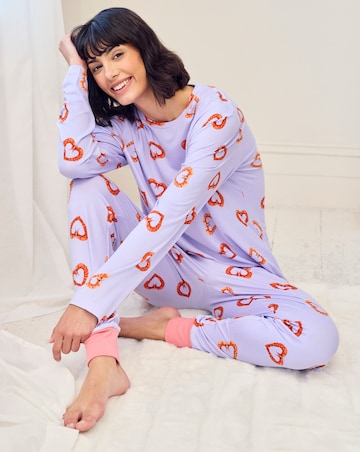 Chelsea Peers Classic Crew Neck Pyjama Set Shrimp Heart Print