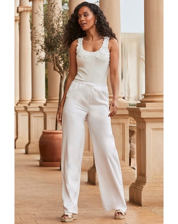 Sosandar Ivory Relaxed Fit Wide Leg Trousers