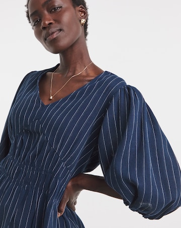 Striped Shirred Seam Puff Sleeve Top