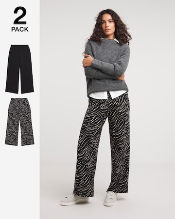 2 Pack Black/Printed Wide Leg Trousers