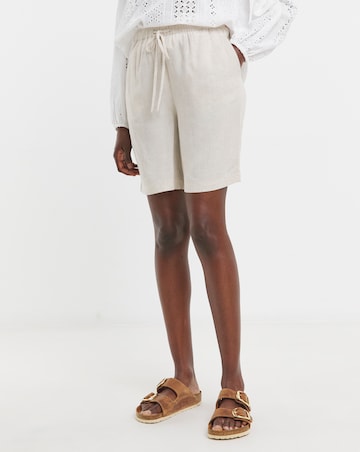 Stone Linen Mix Knee Length Shorts