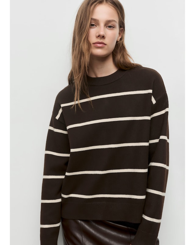 Mango Dark Brown Knit Stripe Sweater
