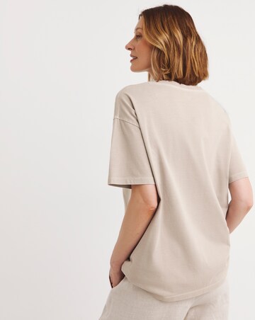 Pure Cotton Oatmeal Dropped Shoulder Oversized T-Shirt