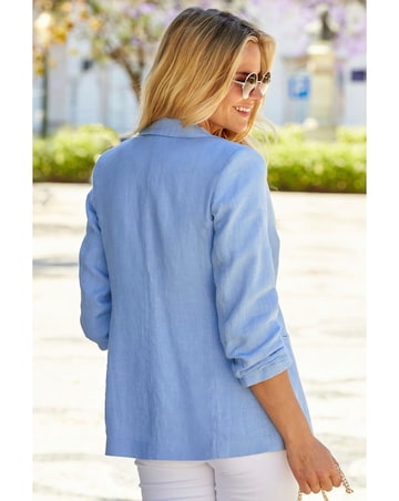 Sosandar 100% Linen Ruched Sleeve Blazer