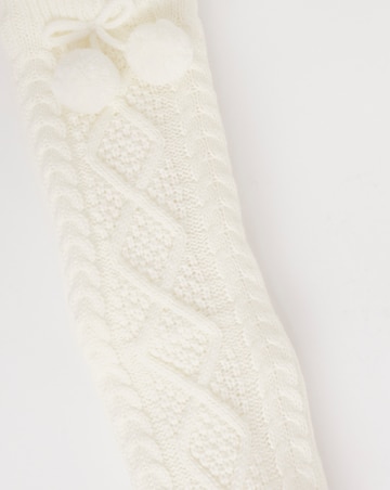 Thermal Cable Knit Fleece Lined Slipper Socks - Cream