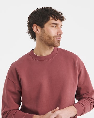 Relaxed Fit Garment Dyed Crew Sweatshirt- Cranberry
