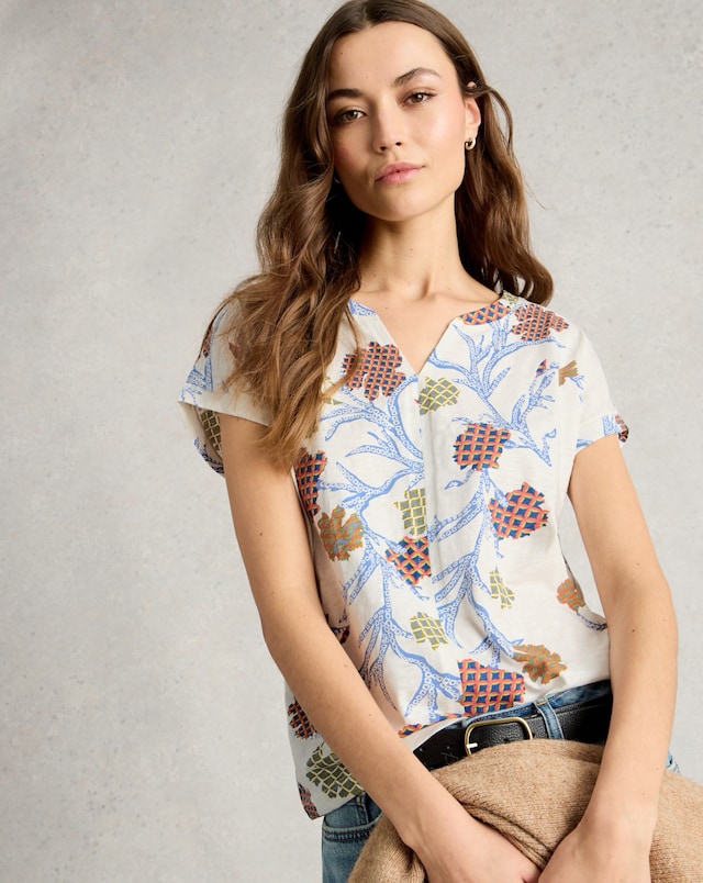 White Stuff Nelly Notch Neck Short Sleeve Tee
