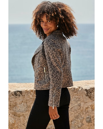 Sosandar Faux Suede Animal Biker Jacket