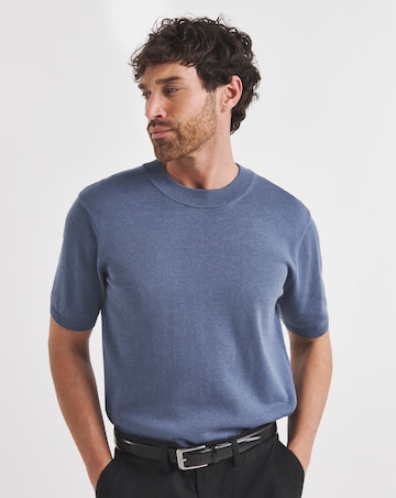 Folio Blue Knitted Crew Neck T-Shirt