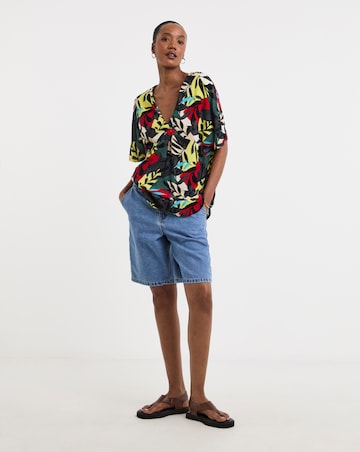 Printed Textured Crinkle Tunic Top