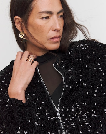 Black Sequin Bomber Jacket