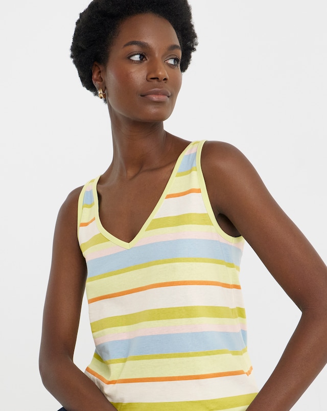 Stripe Print 100% Cotton V-Neck Vest