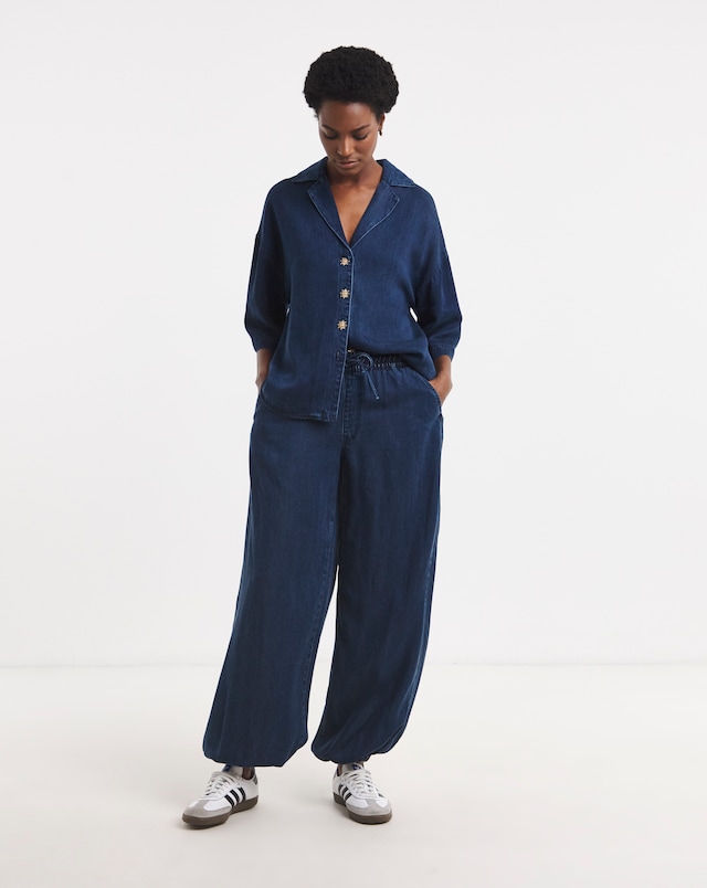 Blue Tencel™ Denim Balloon Leg Jogger Jeans