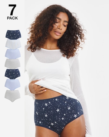 Pretty Secrets (7 Pack) Cotton Full Fit Brief Knickers Navy Star