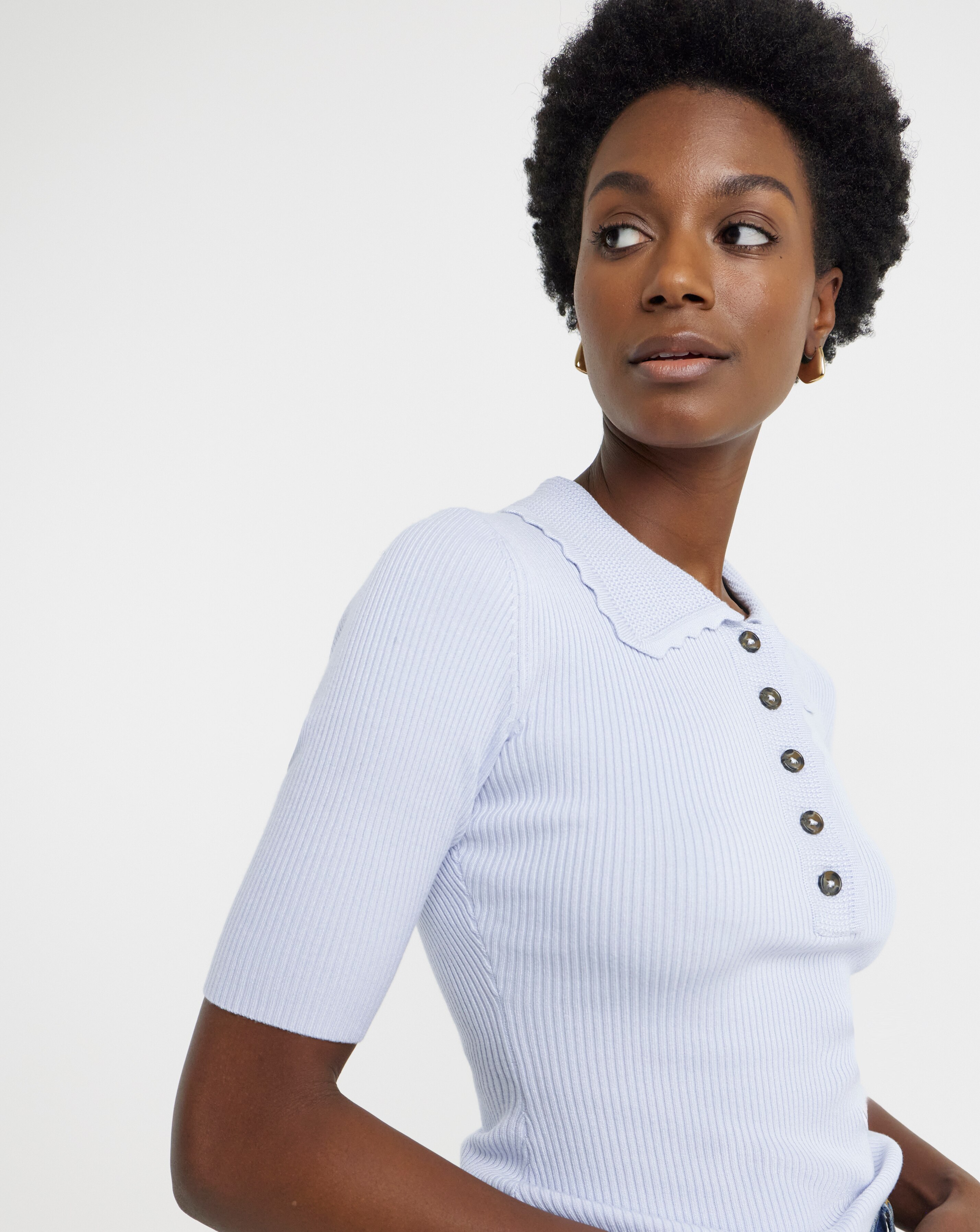 Ribbed Knit Polo Jumper