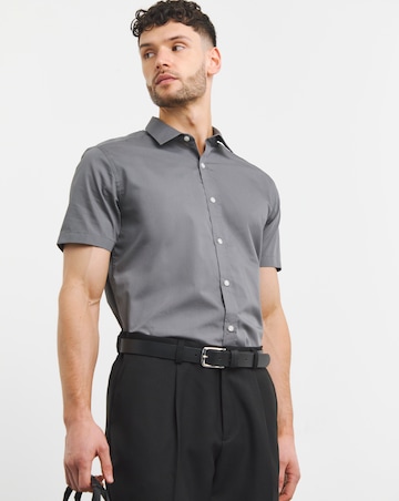 Grey Short Sleeve Formal Shirt Reg
