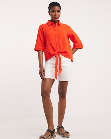 Tomato Cheesecloth Tie Front Shirt