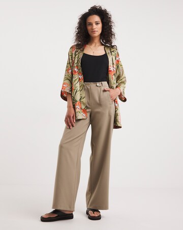 Khaki Floral Tie Belt Kimono