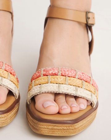 Alani Leather Wedge Sandal With Raffia Detailing - Extra Wide Fit (EEE)