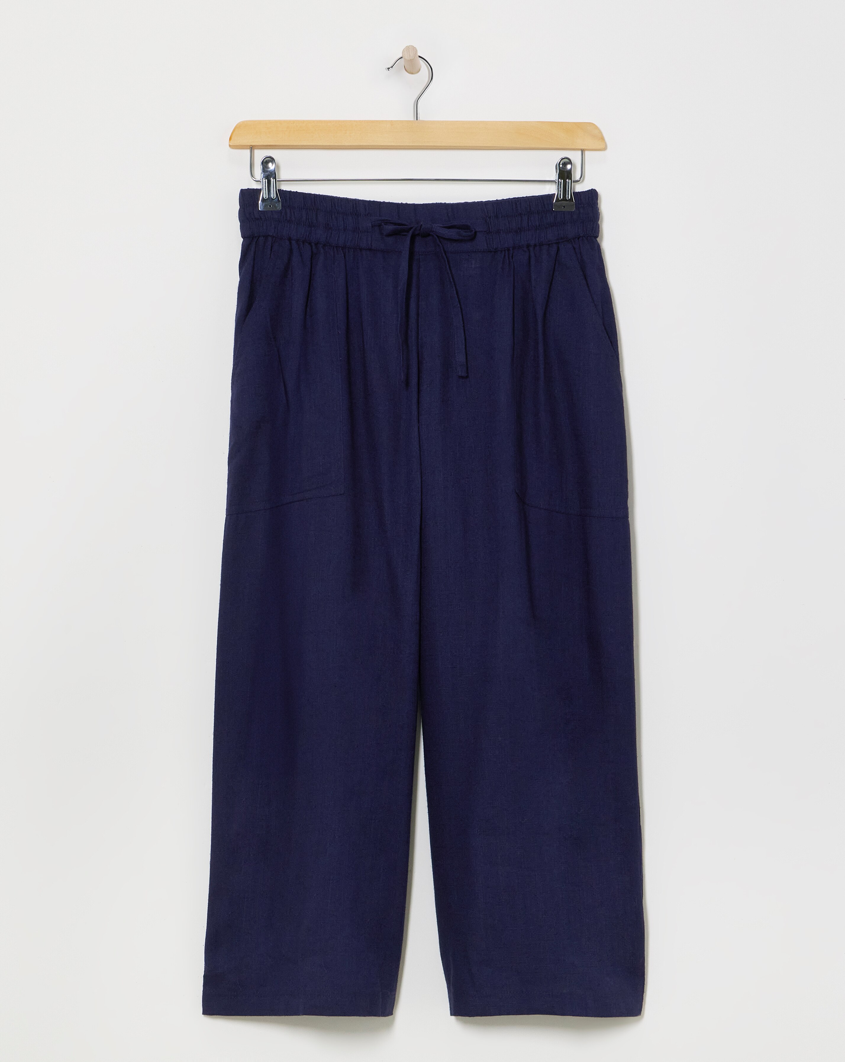 Navy Linen Mix Wide Leg Culotte