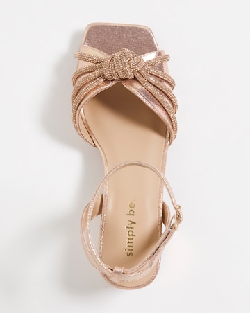 Elsie Metallic Diamante Low Block Heeled Sandals - Extra Wide Fit (EEE)