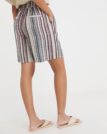 Pink Stripe Linen Mix Knee Length Shorts