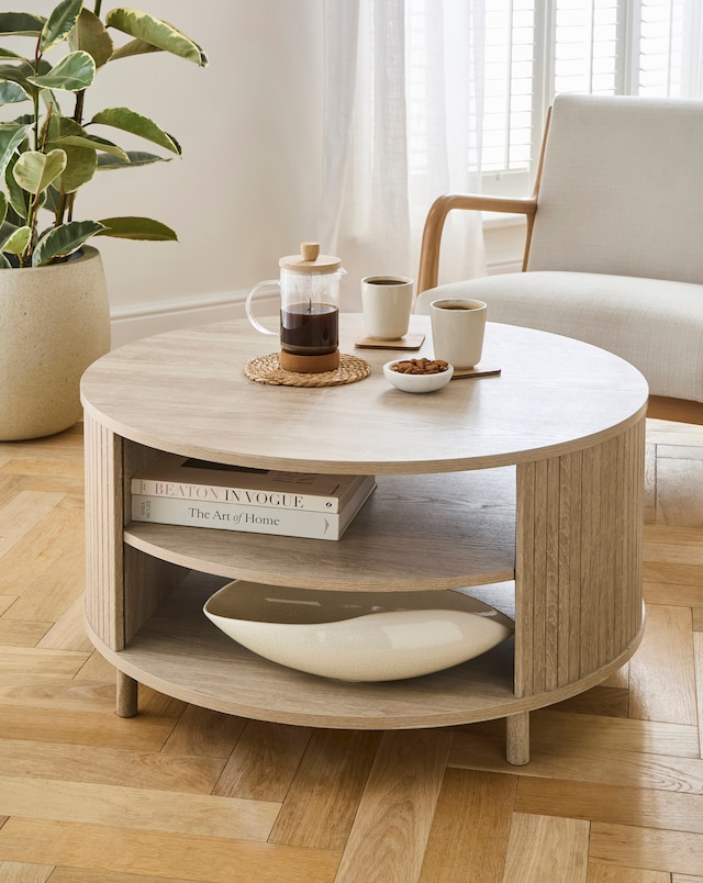 Tate 2 Shelf Round Coffee Table - Oak Effect