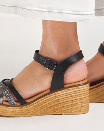 Jude Leather Strappy Wedge Sandal - Wide Fit (E)
