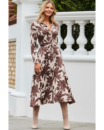 Sosandar Floral Satin Midaxi Shirt Dress