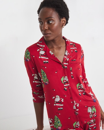 Chelsea Peers Jersey Button Up Christmas Print Pyjama Set