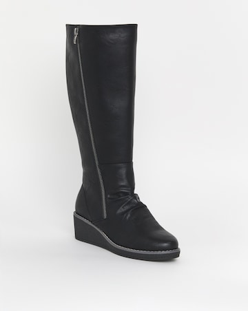 Cushion Walk Wedged Crepe Sole Knee High Boot E Fit Curvy Calf