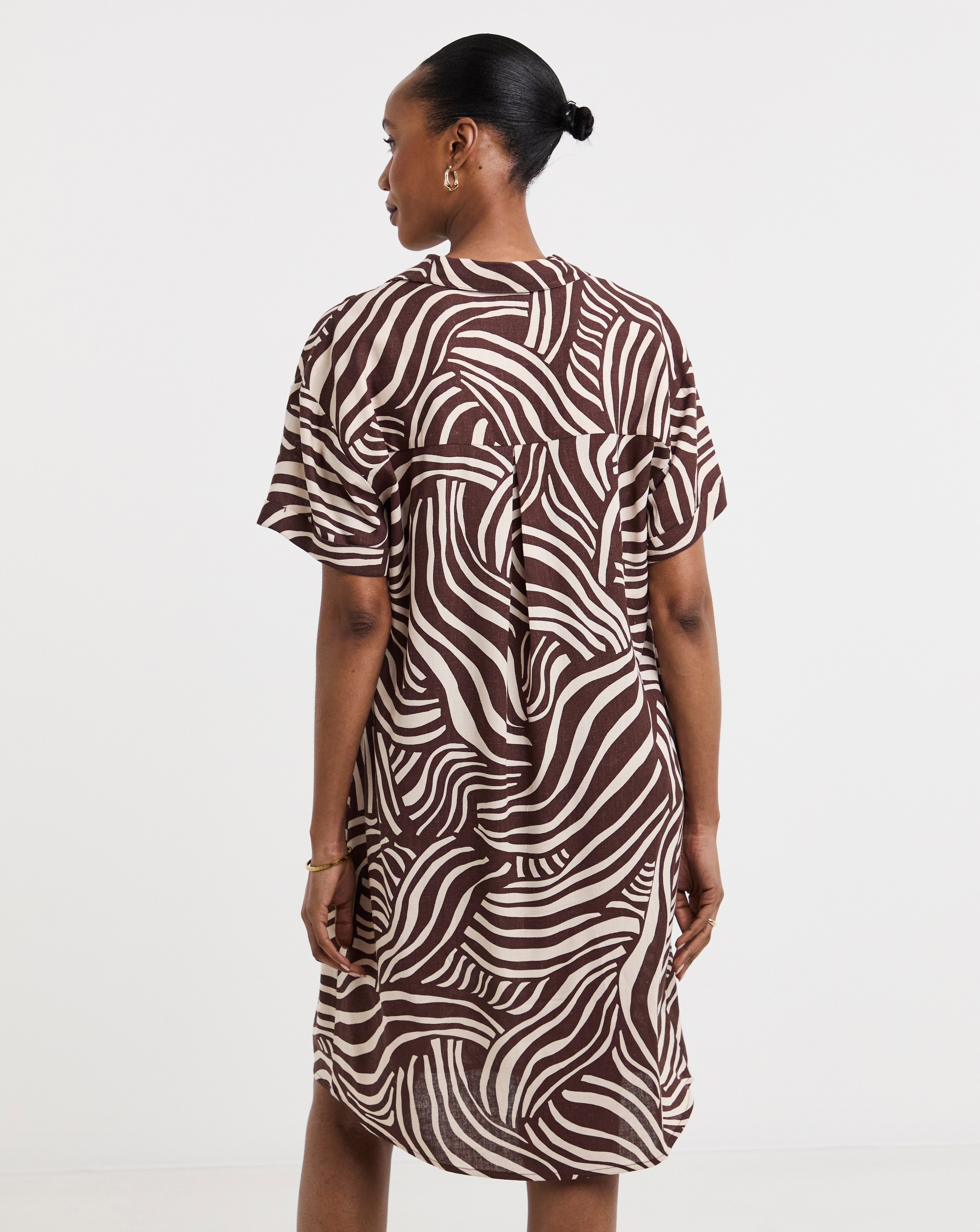 Linen Mix Collared Short Sleeve Tunic Dress | JD Williams