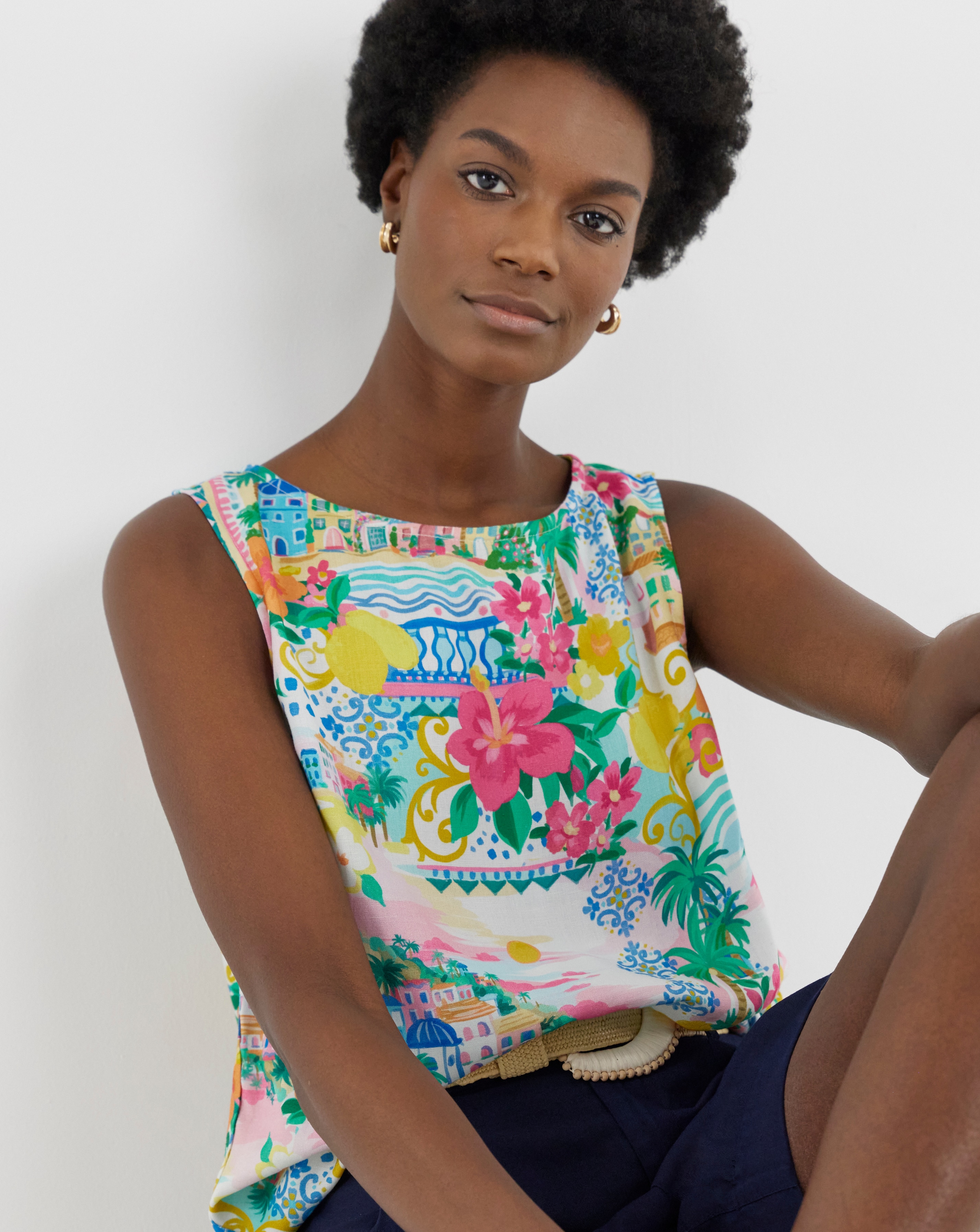 Linen Mix Sleeveless Shell Top