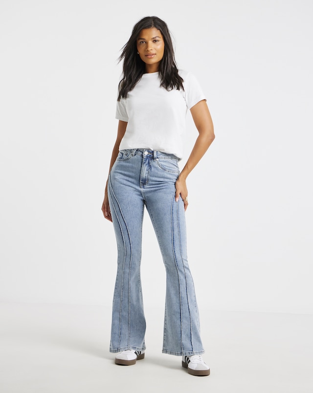 Simply Be Light Wash Seam Detail Flared Jean