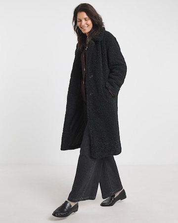 Black Button Front Borg Teddy Coat