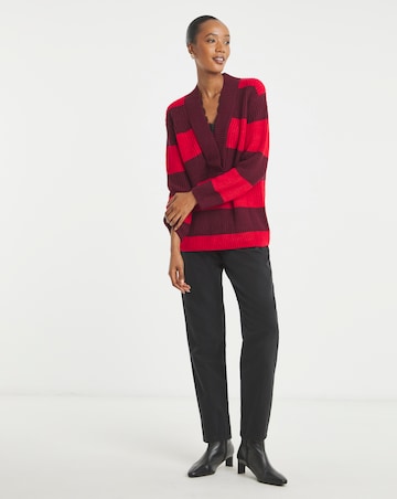 Red Stripe V Neck Lace Trim Jumper