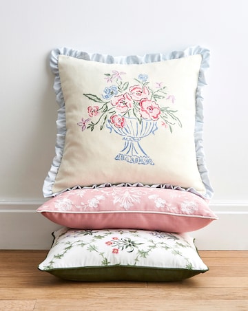 Flora Embroidered Ruffled Cushion