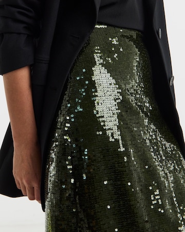 Green Sequin Column Skirt