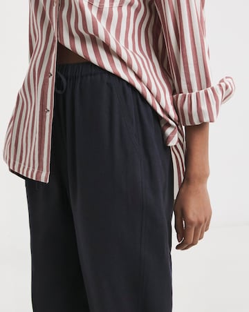 Navy Linen Mix Tapered Trouser