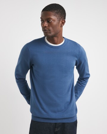 Blue Cotton Crew Neck Jumper