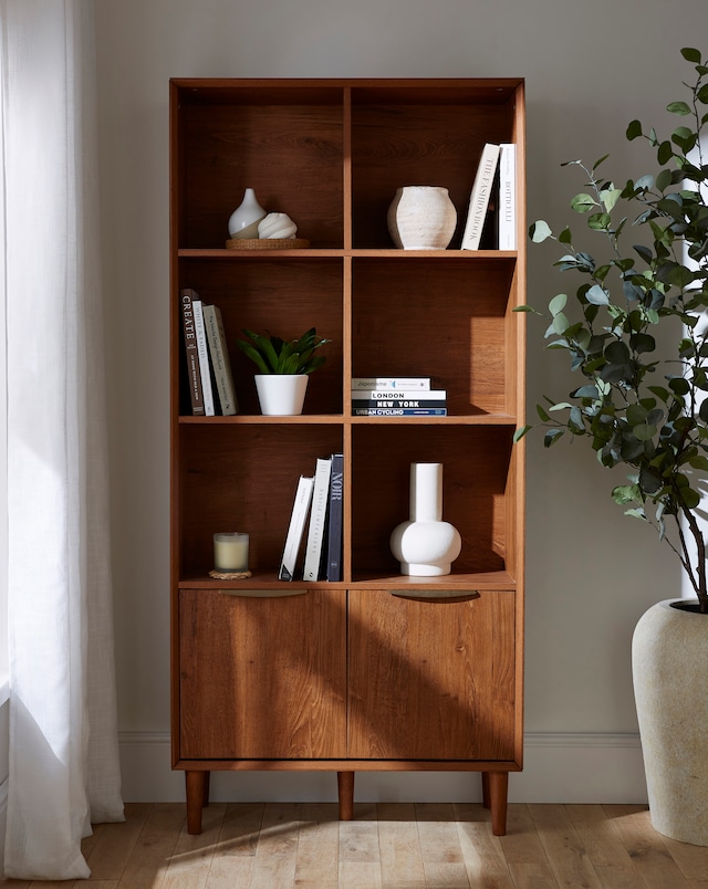 Westcote Display Cabinet With 6 Shelves And 2 Cupboards - Walnut