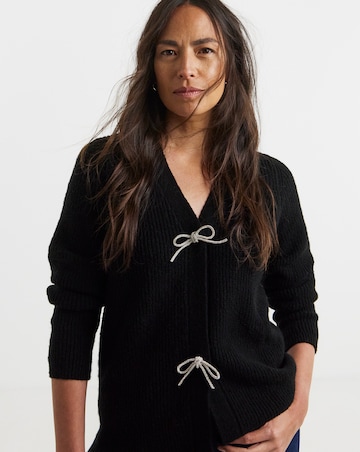 Black Bow Button Long Sleeve Cardigan