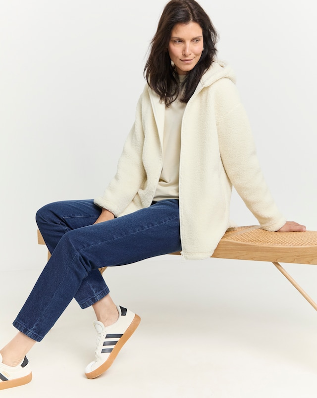 Borg Longline Zip Up Jacket - Cream