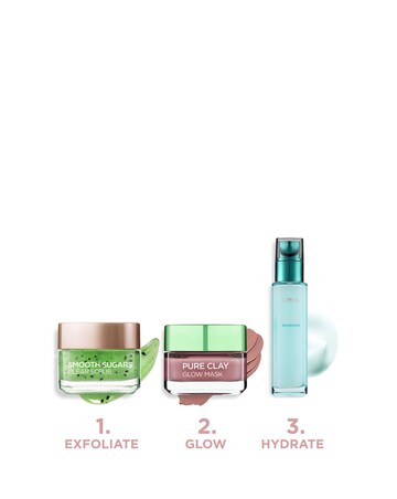 L'Oreal Paris, Glow Goals, Scrub, Clay Face Mask, Moisturiser Set (Save25%)