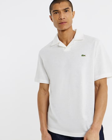 Lacoste Short Sleeve Open Neck Linen Blend Polo - White